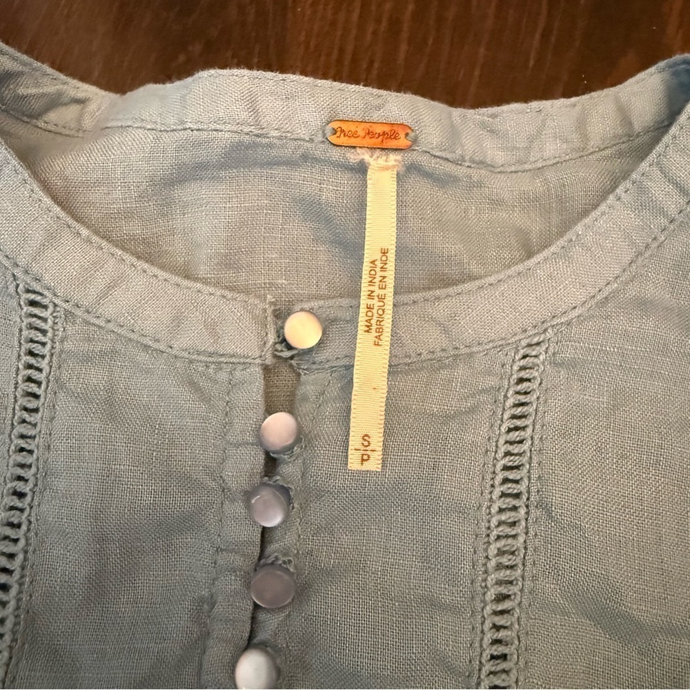 Free People High Swells Peasant Balloon Sleeve 100% Linen Top - Picture 4 of 6